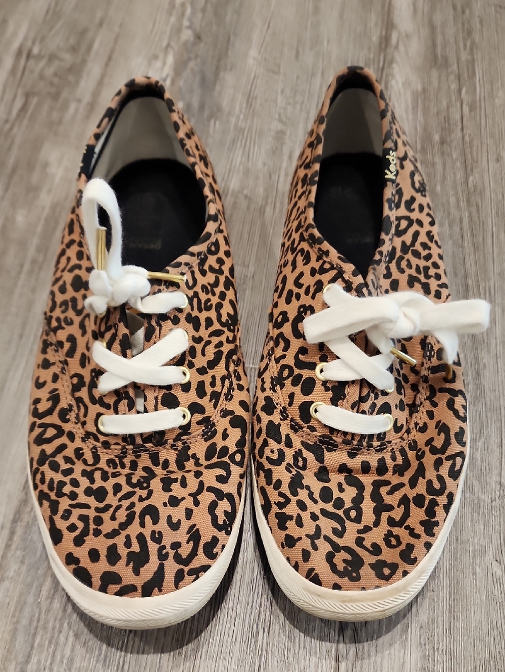 Keds Ladies Size 8 Leopard Print Canvas Sneakers - Tan/Black